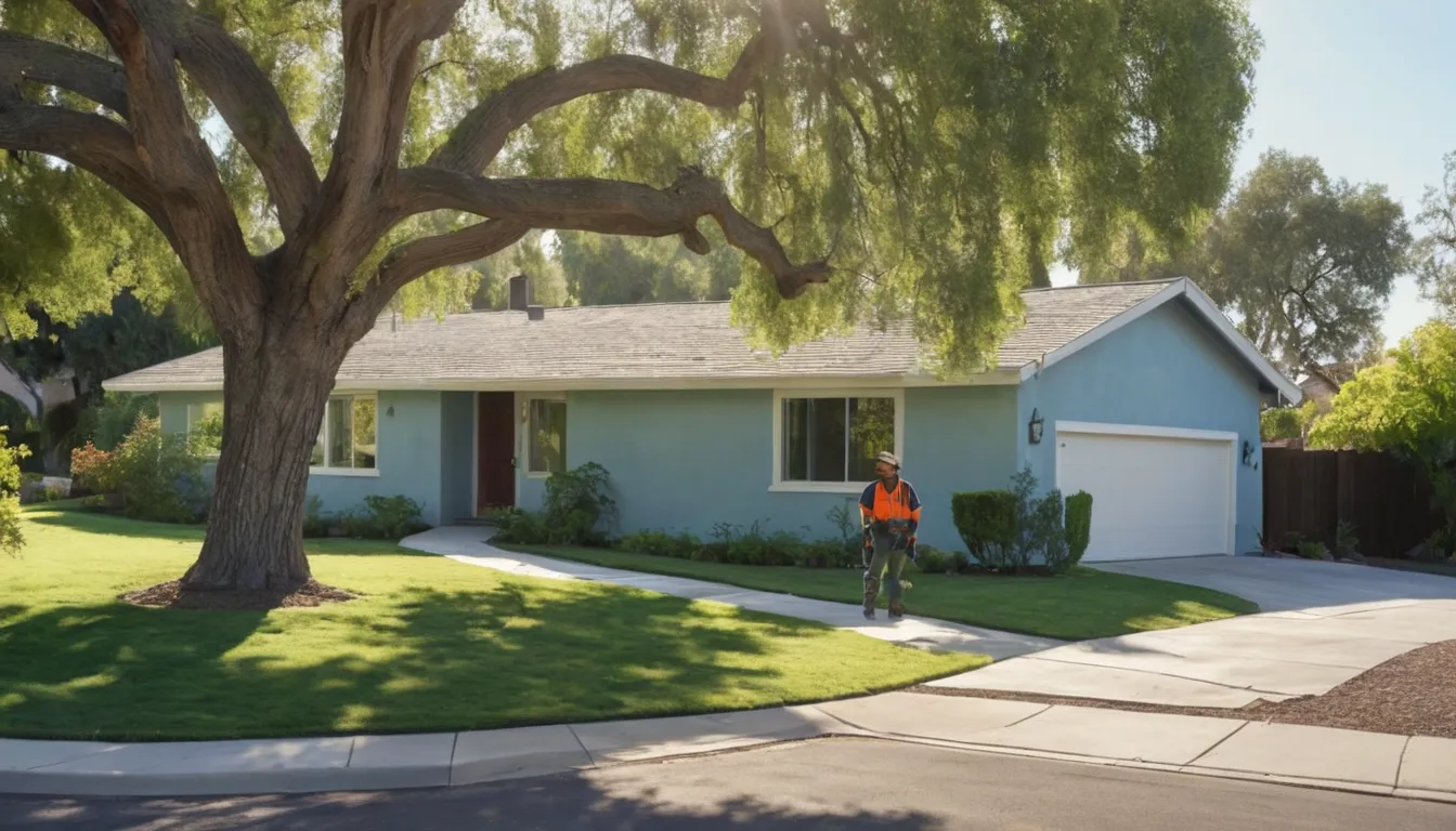 A friendly tree removal provider talking with a homeowner in a Fremont front yard